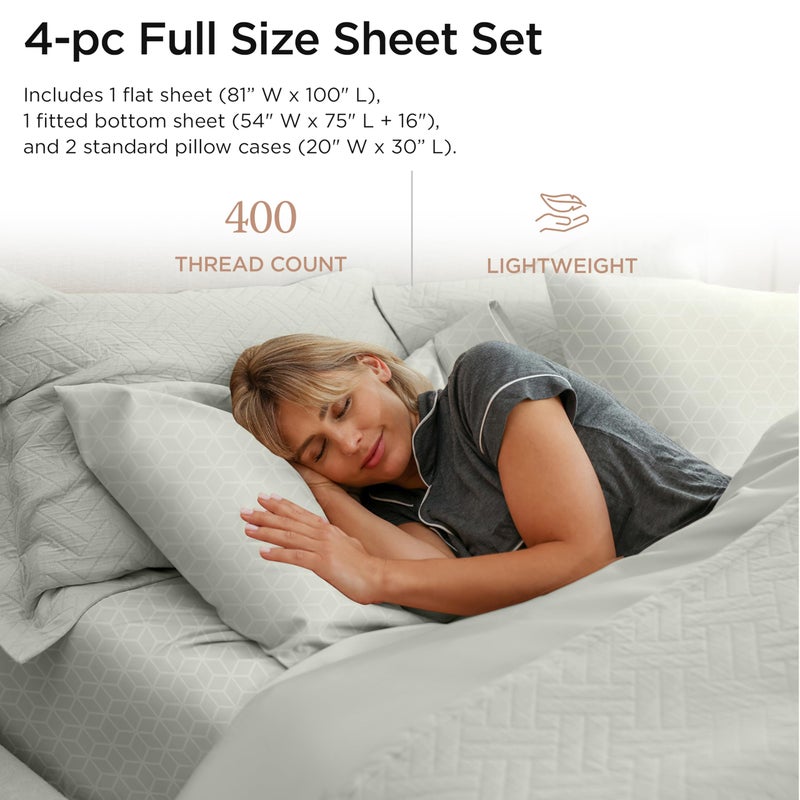 Threadmill طقم ملاءات من القطن المصري بالحجم الكامل من Threadmill | ملاءات من القطن المصري المعتمد بنسبة 100% للمراتب ذات الحجم الكامل | ملايات سرير بجيب عميق | طقم سرير تبريد من الجاكار الدمشقي الناعم 4 قطع | رمادي فاتح - Image 2