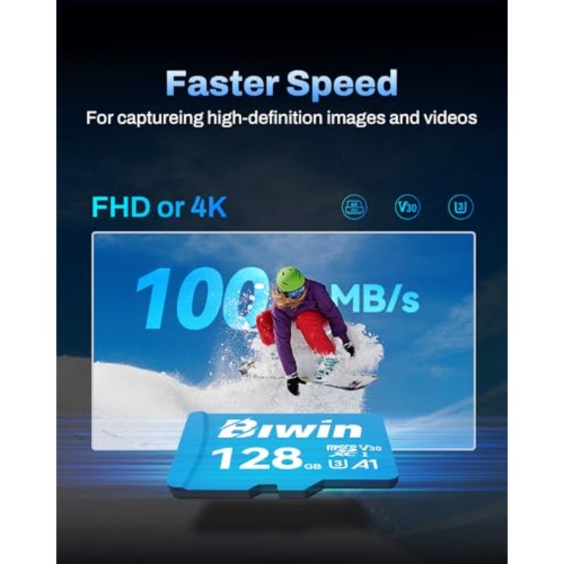 بطاقة MS100 Micro SDXC UHS-I U3/V30 لألعاب NS/GoPro/Dash Cam/Action Camera، قراءة بسرعة 100 ميجابايت/ثانية، تخزين أسود وموثوق عالي السرعة - Image 3