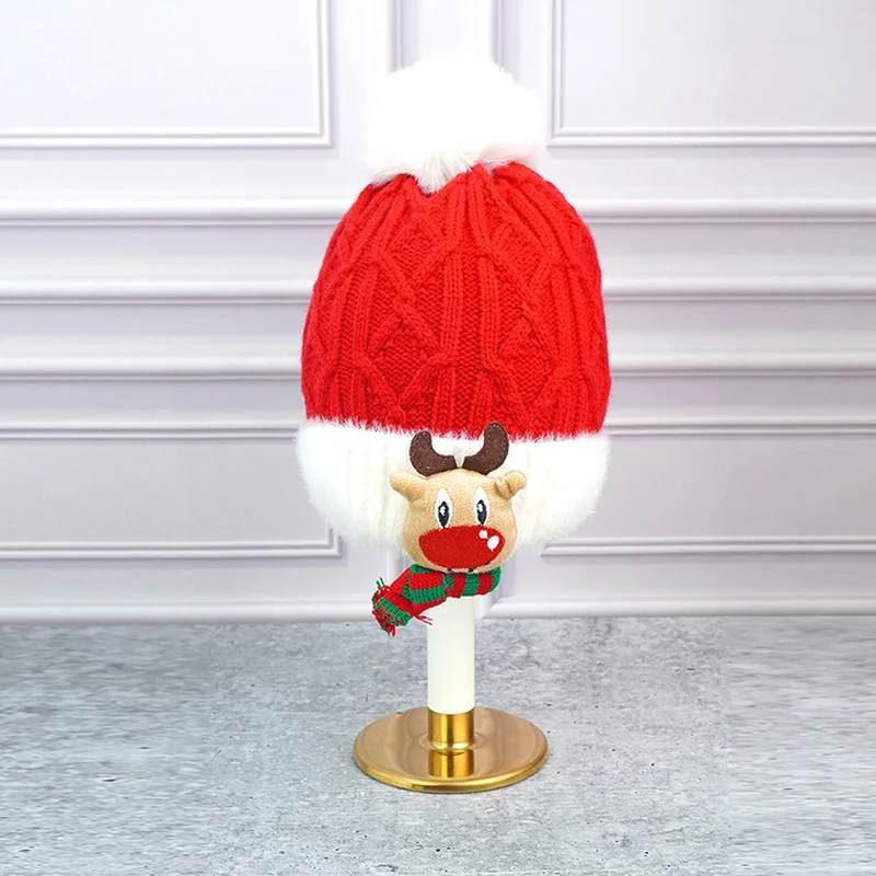 LITTLE SURPRISE BOX 2Pcs Red Reindeer Themed Winter Cap Beanie With Matching Long Style Neck Muffler For Kids