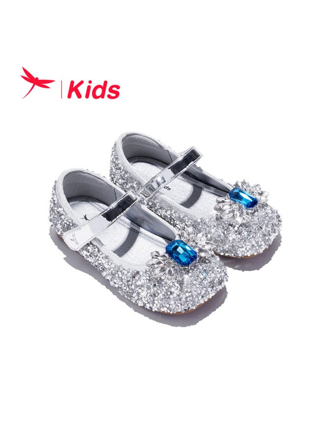 Red Dragonfly Girls' Spring Summer Crystal Elsa Princess Soft Sole Performance Leather Shoes Q53bd042 Silver Size 32 - Image 2