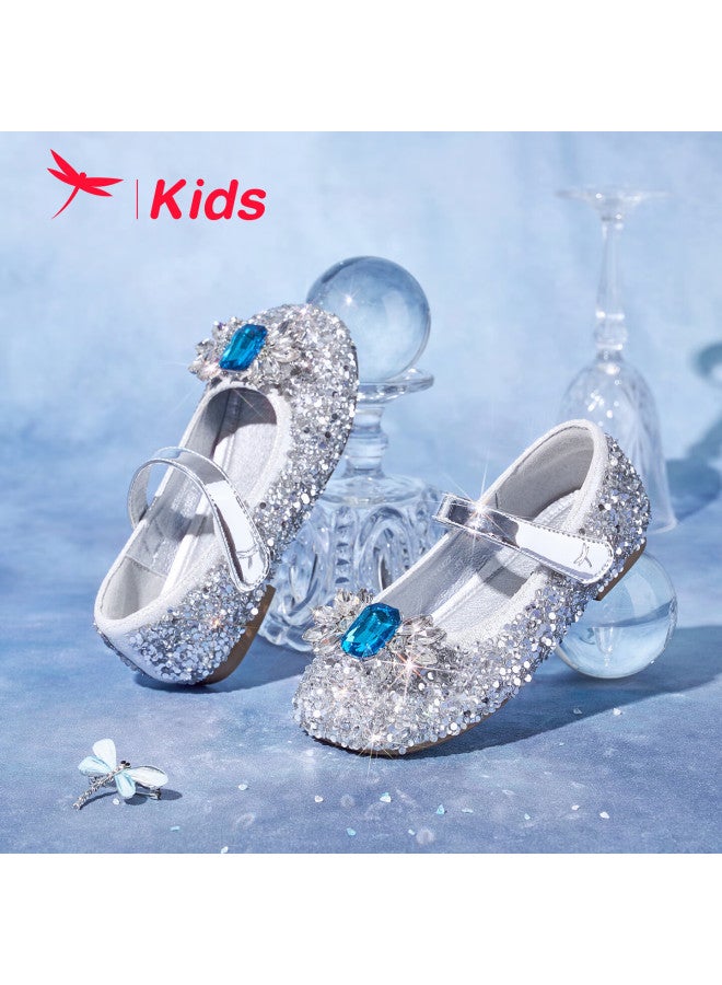 Red Dragonfly Girls' Spring Summer Crystal Elsa Princess Soft Sole Performance Leather Shoes Q53bd042 Silver Size 32 - Image 1