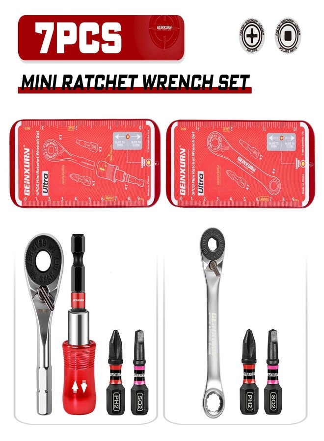 Geinxurn Mini Ratchet Wrench Set, 72 Teeth 1/4" Ratchet Wrench For Tight Spaces, Magnetic Locking Bit Holder and Mini Socket Ratchet Comes in a Push-Pull Tin Case, Ideal for Repair and DIY projects - Image 2