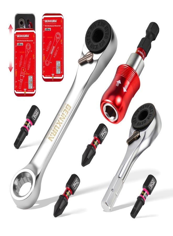 Geinxurn Mini Ratchet Wrench Set, 72 Teeth 1/4" Ratchet Wrench For Tight Spaces, Magnetic Locking Bit Holder and Mini Socket Ratchet Comes in a Push-Pull Tin Case, Ideal for Repair and DIY projects - Image 1