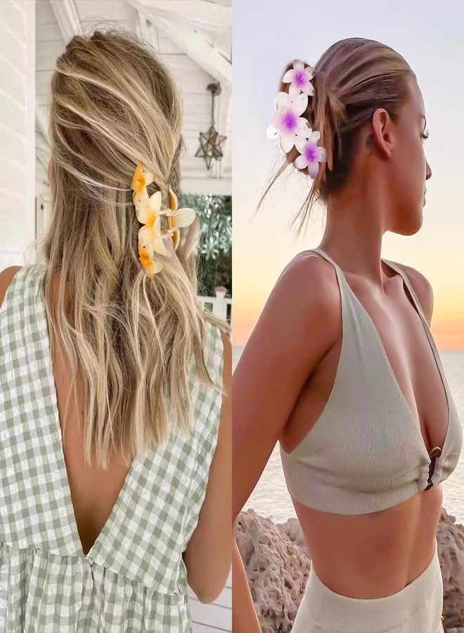 Canitor Flower Claw Clips for Women - Thick & Thin Hair Hawaiian Plumeria Flower Clip - Summer Hair Accessories - Preppy & Cute Gifts for Teen Girls - Image 2