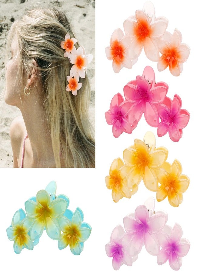 Canitor Flower Claw Clips for Women - Thick & Thin Hair Hawaiian Plumeria Flower Clip - Summer Hair Accessories - Preppy & Cute Gifts for Teen Girls - Image 1