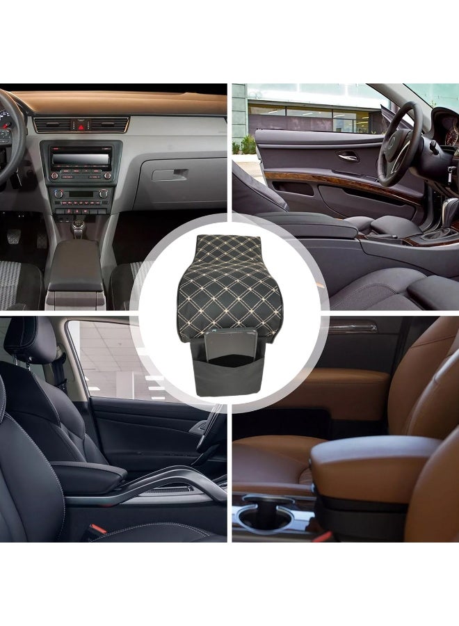 MOB Car Armrest Cushion Pad with Phone Pocket, Universal Memory Foam Center Console Cover, PU Leather Surface with Diamond Stitch, Ergonomic Support for Elbow and Wrist, 30x17cm, Waterproof and Durable – Black Beige Lining - Image 4
