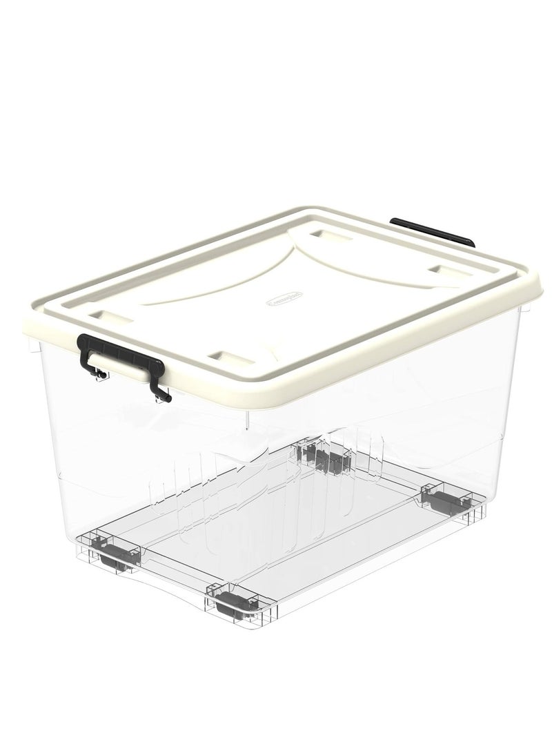 راكسوم صندوق تخزين بلاستيكي شفاف سعة 22 لترًا مع عجلات وغطاء قابل للقفل، لون أبيض فاتح - Image 1