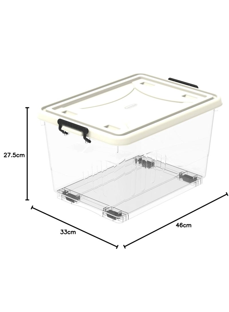 راكسوم صندوق تخزين بلاستيكي شفاف سعة 22 لترًا مع عجلات وغطاء قابل للقفل، لون أبيض فاتح - Image 2