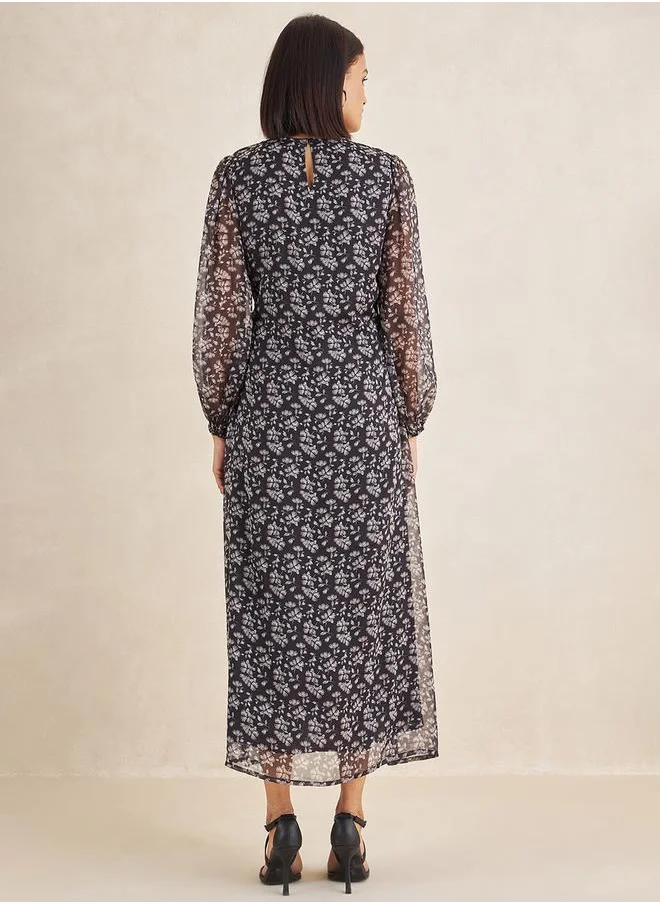 FEMELLA Floral Print Front Knotted A-Line Maxi Dress by Styli