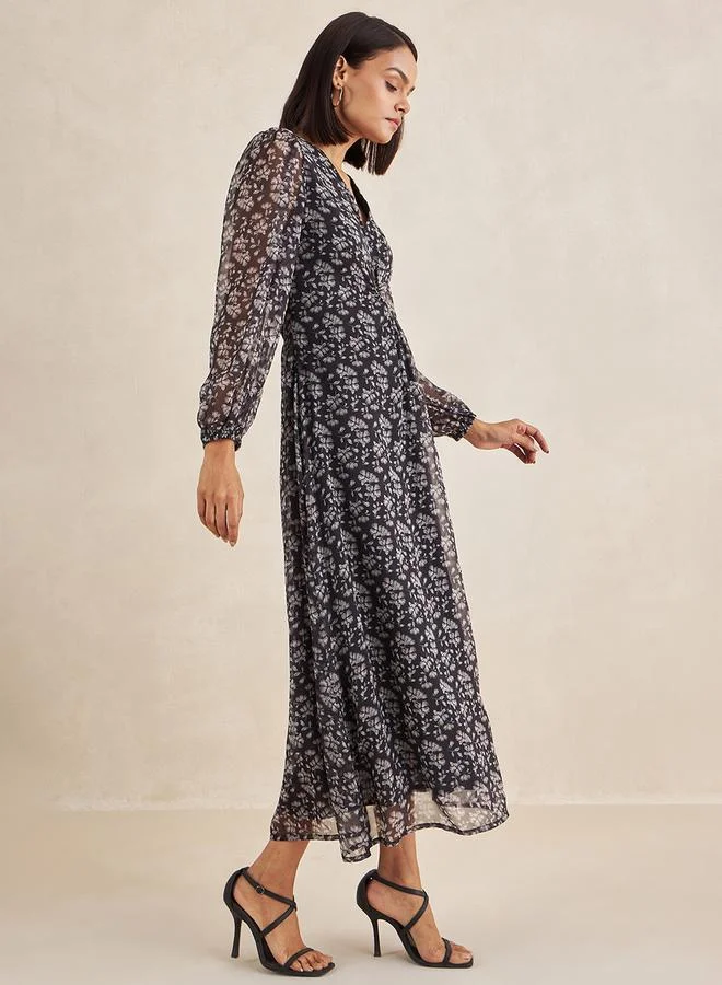 Femmella Femmella Floral Print Front Knotted A-Line Maxi Dress