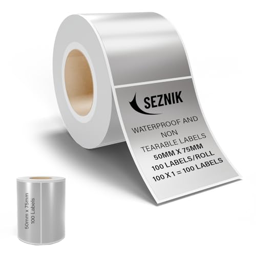 Seznik Silver Waterproof, Non-Tearable, Sticky Thermal Lables, Label Roll, 2 inch Adhesive Thermal Labels for Label Printers (50mmx75mm - 100 Lables) - Image 1