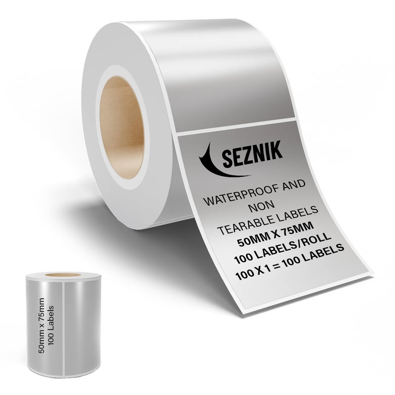 Seznik Silver Waterproof, Non-Tearable, Sticky Thermal Lables, Label Roll, 2 inch Adhesive Thermal Labels for Label Printers (50mmx75mm - 100 Lables) - Image 2