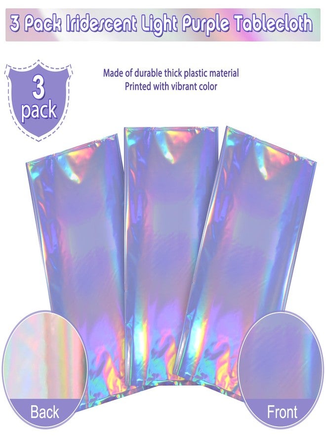 Pascliyna 3 Pack Iridescent Light Purple Tablecloth for Parties, Pastel Purple Holographic Plastic Table Cover, Disposable Laser Purple Table Cloth for Birthday Wedding Baby Shower Party Decorations, 54x108Inch - Image 4