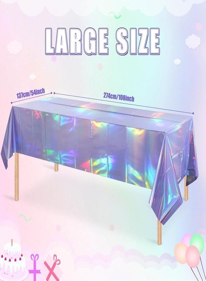 Pascliyna 3 Pack Iridescent Light Purple Tablecloth for Parties, Pastel Purple Holographic Plastic Table Cover, Disposable Laser Purple Table Cloth for Birthday Wedding Baby Shower Party Decorations, 54x108Inch - Image 2