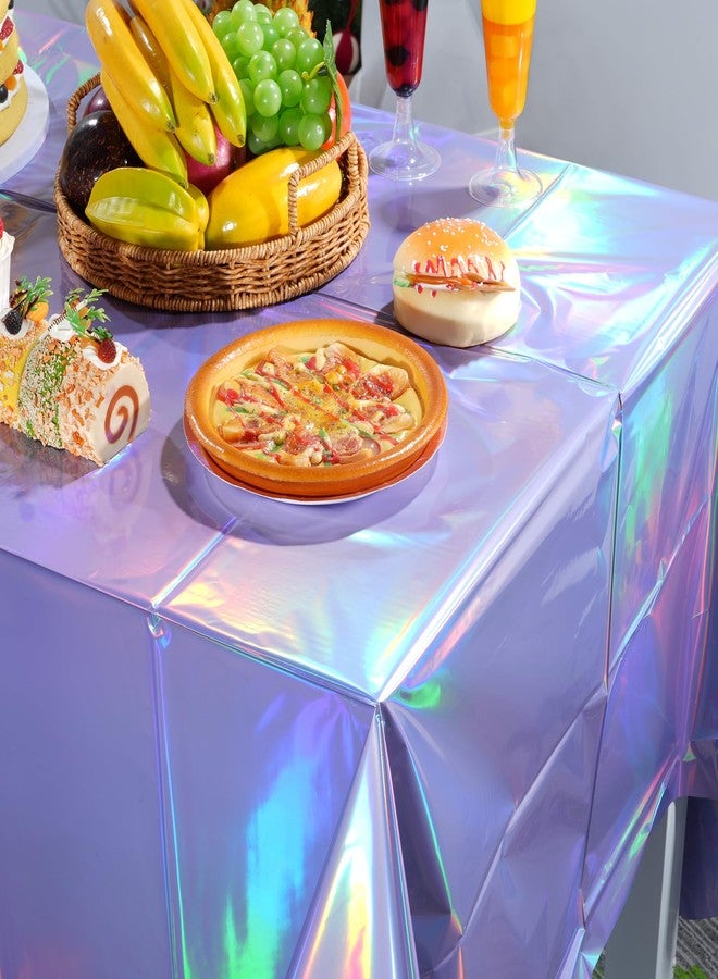 Pascliyna 3 Pack Iridescent Light Purple Tablecloth for Parties, Pastel Purple Holographic Plastic Table Cover, Disposable Laser Purple Table Cloth for Birthday Wedding Baby Shower Party Decorations, 54x108Inch - Image 5