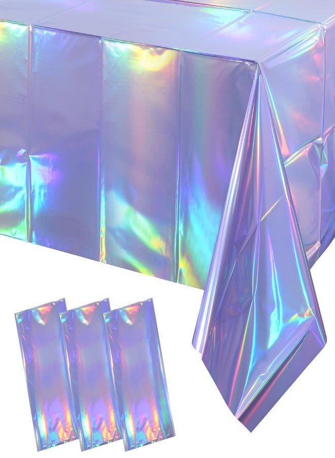 Pascliyna 3 Pack Iridescent Light Purple Tablecloth for Parties, Pastel Purple Holographic Plastic Table Cover, Disposable Laser Purple Table Cloth for Birthday Wedding Baby Shower Party Decorations, 54x108Inch - Image 1