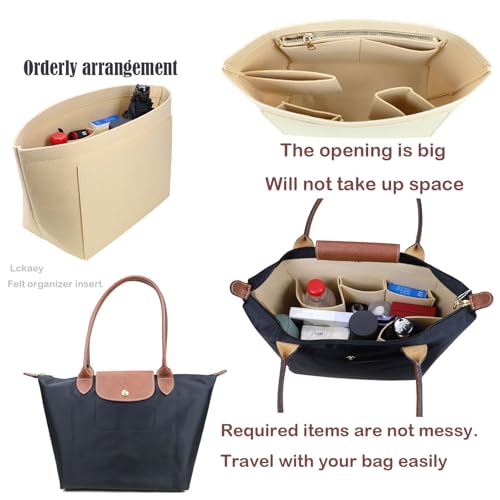 Lckaey Felt Purse Organizer Insert for Longchamp Le Pliage Neo Handbags Insert Organizer 1012BEIGE-M - Image 3