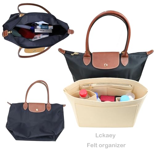 Lckaey Felt Purse Organizer Insert for Longchamp Le Pliage Neo Handbags Insert Organizer 1012BEIGE-M - Image 5