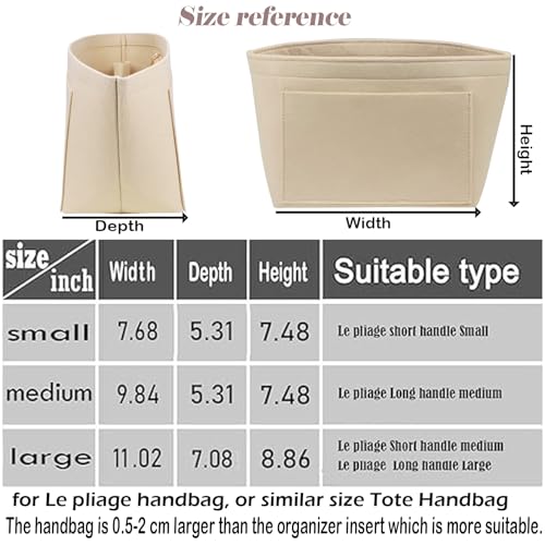 Lckaey Felt Purse Organizer Insert for Longchamp Le Pliage Neo Handbags Insert Organizer 1012BEIGE-M - Image 2