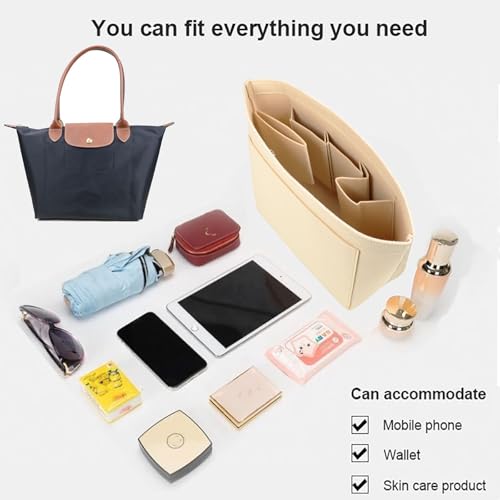Lckaey Felt Purse Organizer Insert for Longchamp Le Pliage Neo Handbags Insert Organizer 1012BEIGE-M - Image 4