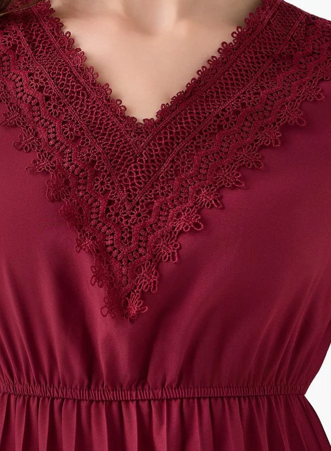 Splash FAV Pleated Midi Dress with Lace Detail