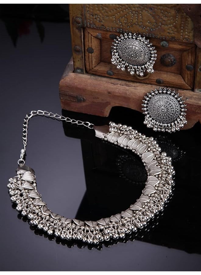 Shining Diva Fashion Latest Stylish Traditional Oxidised Silver Necklace Jewelery Set For Women 13157S  - Image 3