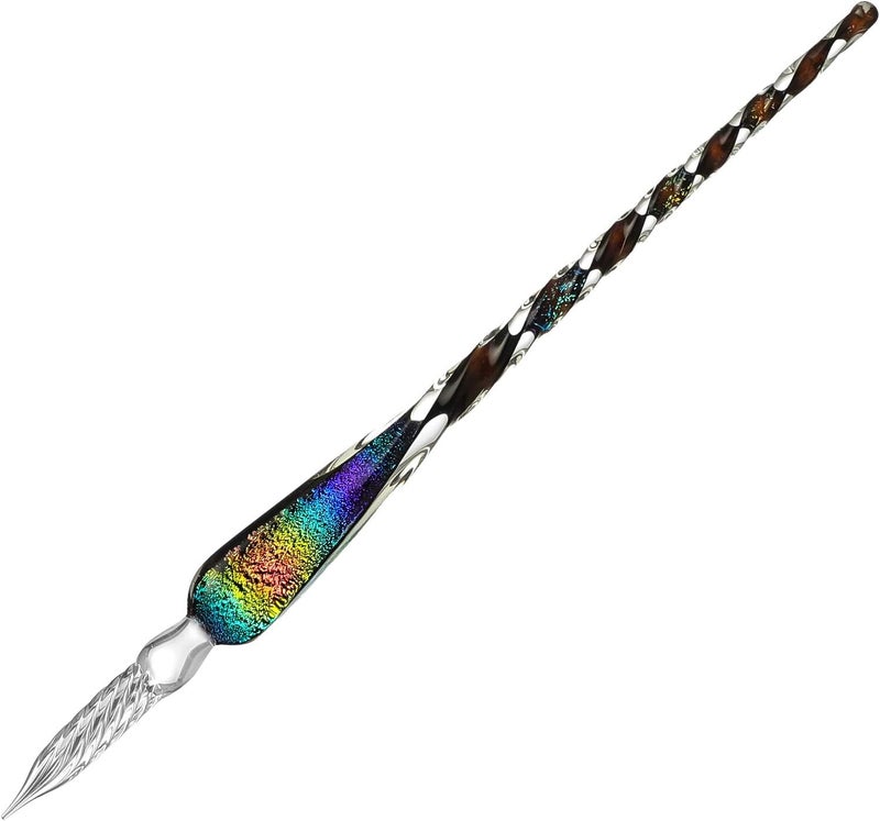 molshine Handmade Glass Dip Pen Crystal Calligraphy Pen Signature Dipped Pen for Artist Women Men Teens,Writing Drawing Decoration Gifts Rainbow - Image 1