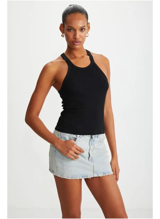 GRIMELANGE Grimelange Missy Women's Halter Neck Short Black T-Shirt