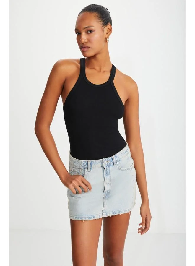 GRIMELANGE Grimelange Missy Women's Halter Neck Short Black T-Shirt