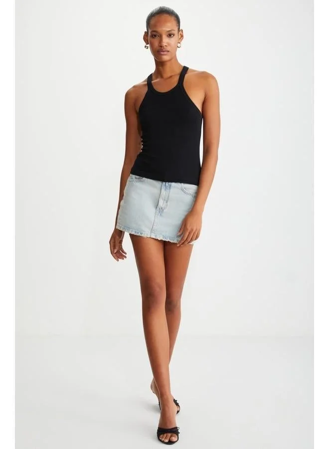 GRIMELANGE Grimelange Missy Women's Halter Neck Short Black T-Shirt