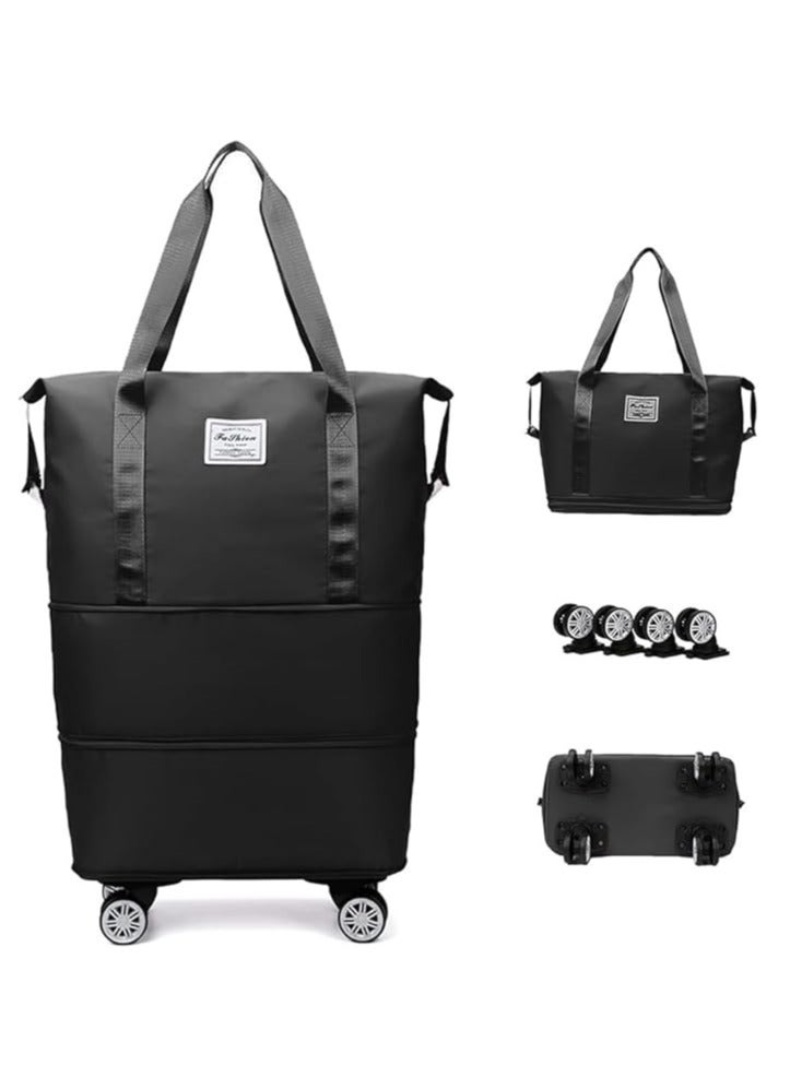 DUNISO Foldable Luggage Bag Double Layer Expandable Suitcases Large Capacity Dry Wet Separation Duffle Bag With Detachable Wheels - Image 1