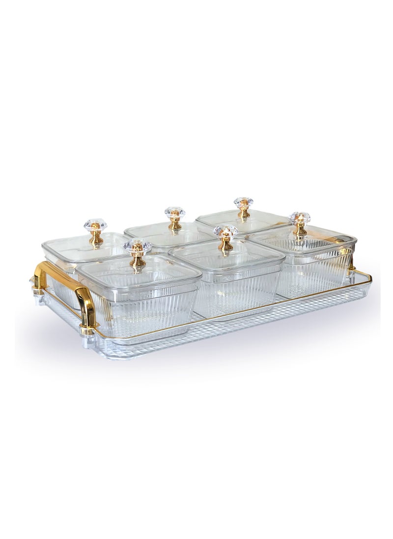 Feelings - FEELINGS Luxury Snacks Fruit Tray with Double Handle, Clear 6 Bowl, 30cm x 21cm - Image 1