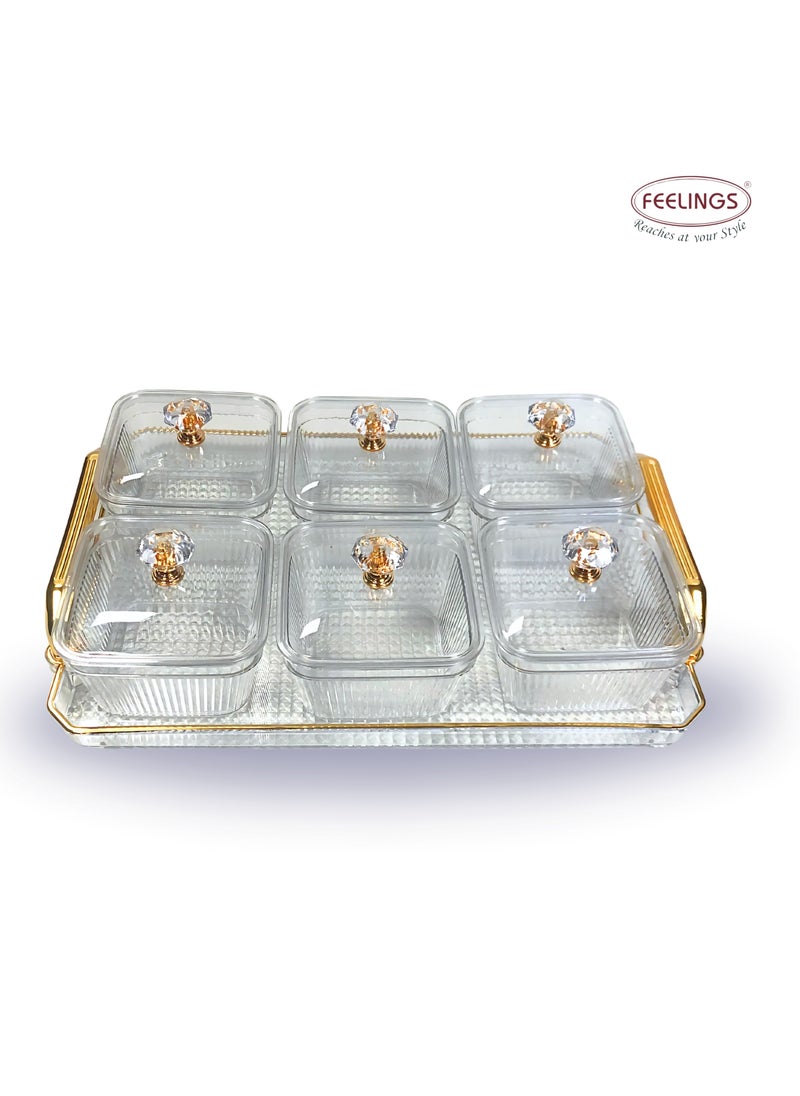 Feelings - FEELINGS Luxury Snacks Fruit Tray with Double Handle, Clear 6 Bowl, 30cm x 21cm - Image 1