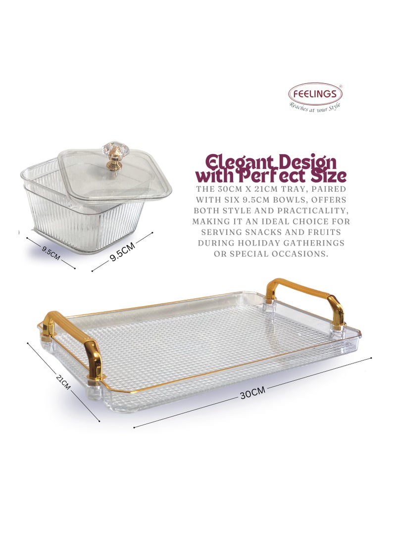 Feelings - FEELINGS Luxury Snacks Fruit Tray with Double Handle, Clear 6 Bowl, 30cm x 21cm - Image 1