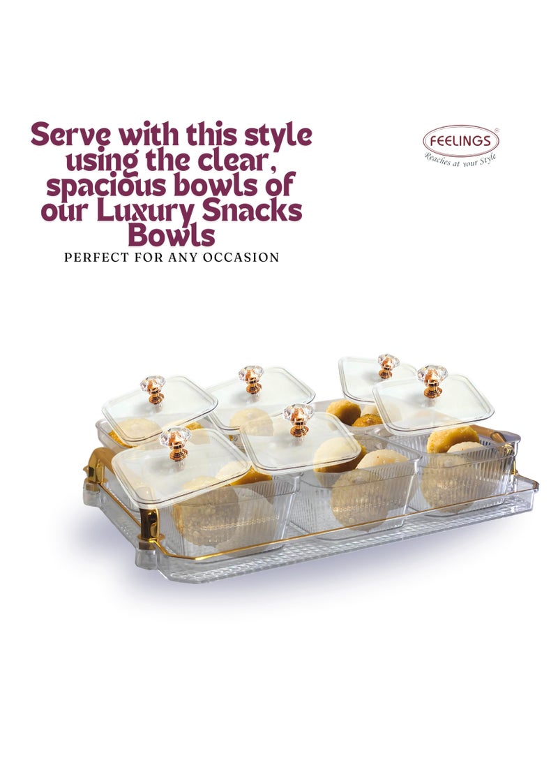 Feelings - FEELINGS Luxury Snacks Fruit Tray with Double Handle, Clear 6 Bowl, 30cm x 21cm - Image 1