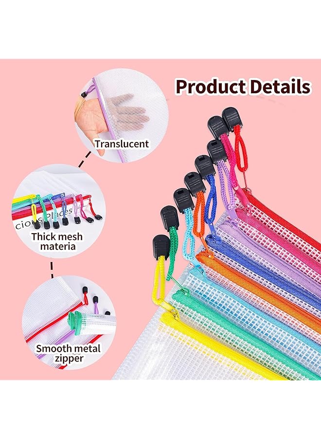 erorex 24Pcs Mesh Zipper Pouch Bags 8 Sizes Zipper Pouches For Organization Waterproof Clear Travel Pouches File Bag With Zipper For Office Supplies  - Image 3