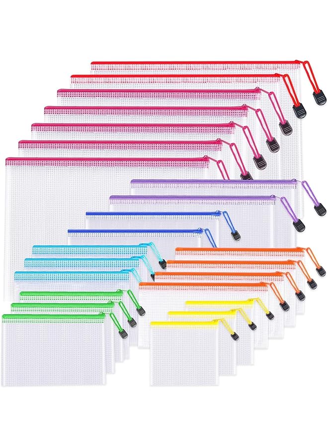 erorex 24Pcs Mesh Zipper Pouch Bags 8 Sizes Zipper Pouches For Organization Waterproof Clear Travel Pouches File Bag With Zipper For Office Supplies  - Image 1