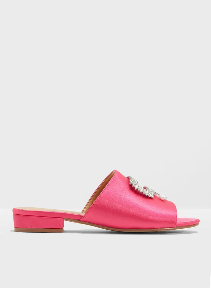 PUBLIC DESIRE Snob Silver Buckle Detail Slides