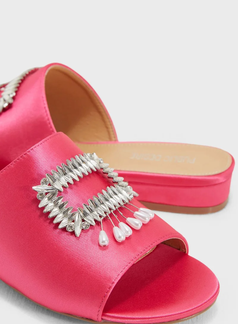 PUBLIC DESIRE Snob Silver Buckle Detail Slides