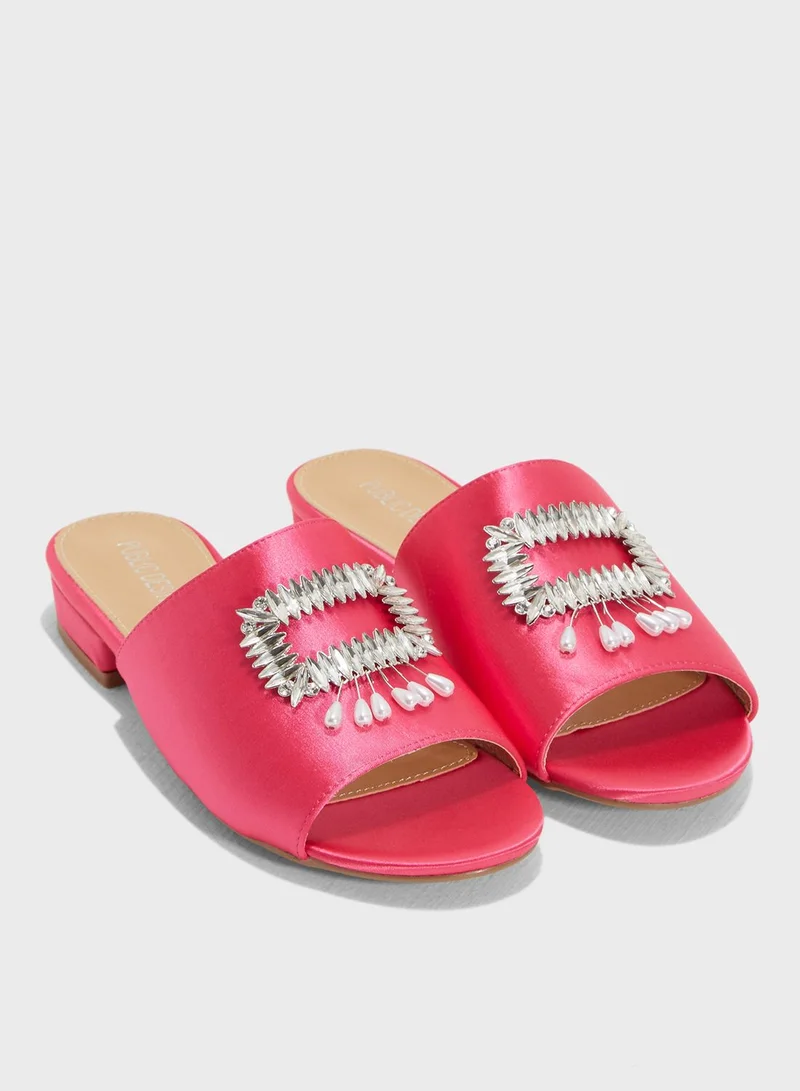 PUBLIC DESIRE Snob Silver Buckle Detail Slides