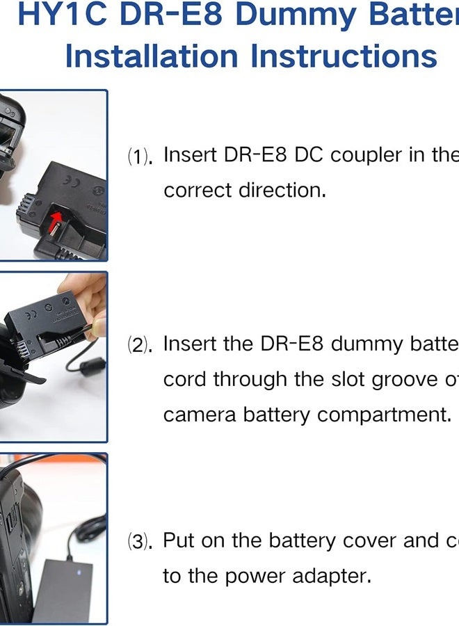 ACK-E8 AC Power Adapter DR-E8 DC Coupler LP-E8 Dummy Battery Kit for Canon EOS Rebel T5i T4i T3i T2i 700D 650D 600D 550D Cameras