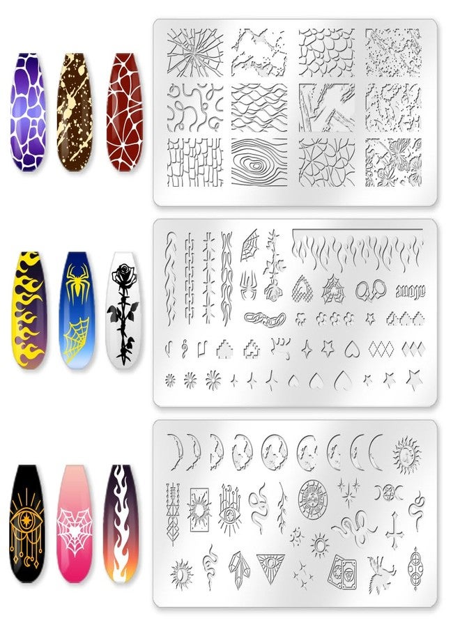 beinkmake 3Pcs Punk Nail Stamping Plate Set Snake Heart Nail Stamping Templates French Line Tip Nail Plates Flames Star Stainless Steel DIY Reusable Tools with Stamper Scraper for Manicure Printing - Image 3