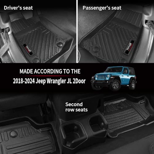 Yonugli for 2018-2025 2026 Jeep Wrangler JL 2 Door Custom Floor Mats & Cargo Trunk Liner Accessories All Weather TPE Rubber Protection Mat (for 2018-2026 Jeep Wrangler JL 2 Door) - Image 2