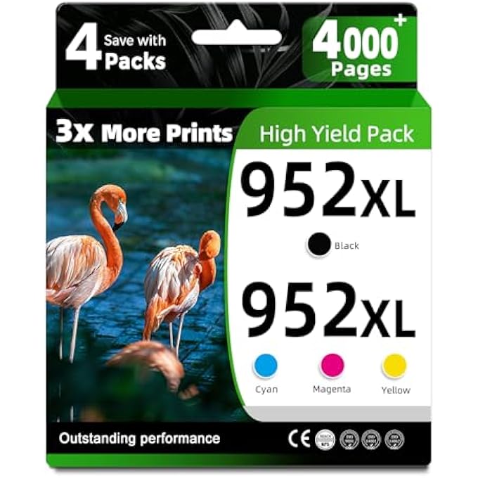 952XL INK CARTRIDGES BLACK COLOR COMBO 4-PACK COMPATIBLE FOR HP 952 XL HP952 HP952XL TO OFFICEJET 8710 8720 7740 8725 8210 8715 8702 8740 7720 8730 8216 8700 PRINTER (BLACK CYAN MAGENTA YELLOW) - Image 1