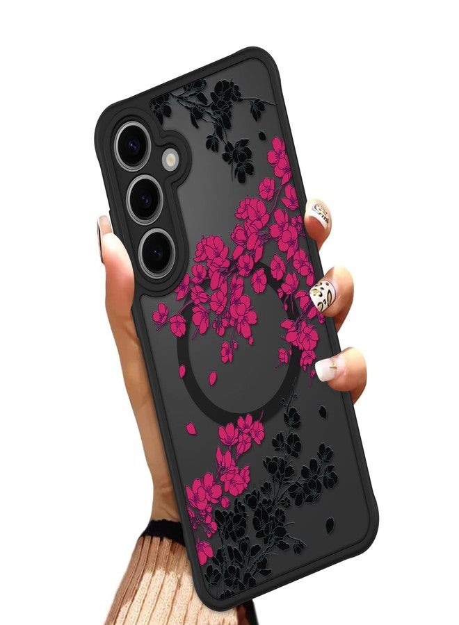 OOK Case Fit for Samsung Galaxy S24 Plus 6.7 Inch (Compatible with MagSafe) Hot Pink Floral Flowers Design Translucent Phone Cover Soft TPU + Hard PC Anti-Scratch Shockproof Magnetic Case for Women - Image 1