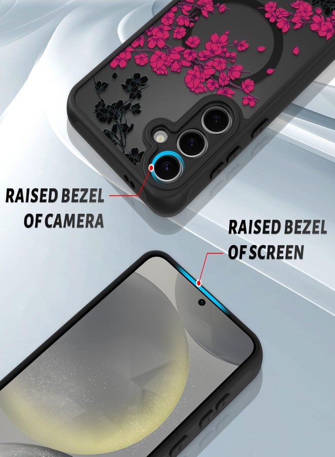 OOK Case Fit for Samsung Galaxy S24 Plus 6.7 Inch (Compatible with MagSafe) Hot Pink Floral Flowers Design Translucent Phone Cover Soft TPU + Hard PC Anti-Scratch Shockproof Magnetic Case for Women - Image 3