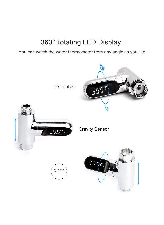 LED Display Water Meter Digital Shower Thermometer Bath Temperature Monitor Water-temperature Measuring Instrument with 5~85℃ Range ℃/℉ High Accuracy Shower Bathroom Accessory