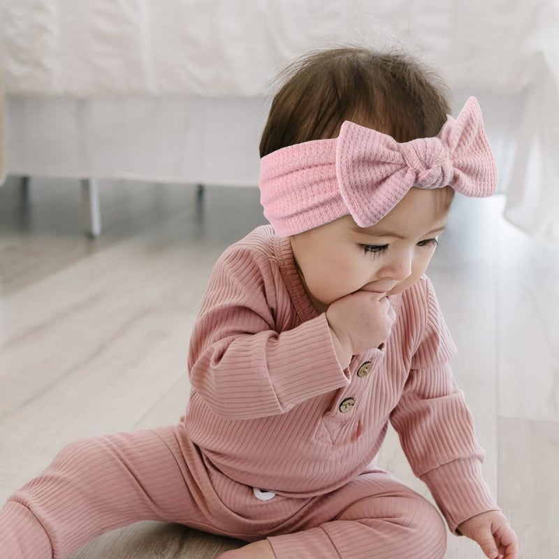YanJie Baby Girl Headbands Bows Soft Handmade Newborn Bows Headbands for Girls Headwrap Hair Accessories for Infant Toddler Black White Pink Curcuma - Image 3