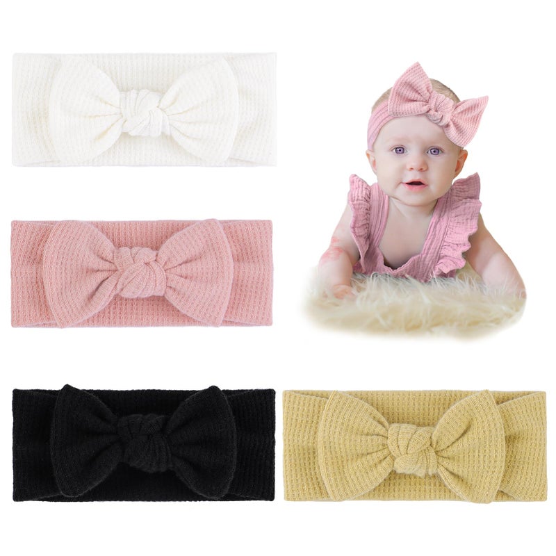 YanJie Baby Girl Headbands Bows Soft Handmade Newborn Bows Headbands for Girls Headwrap Hair Accessories for Infant Toddler Black White Pink Curcuma - Image 1