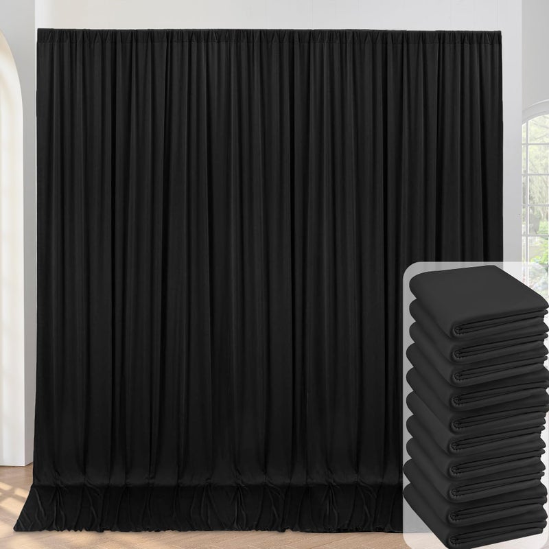 NSSONBEN Black Backdrop Curtain for Parties, 10 Panels Wrinkle Free Polyester Photo Backdrop Drapes for Weddings Birthday Anniversary Graduation Stage Photography Background Curtains Bulk, 50 ft x 10 ft - Image 1